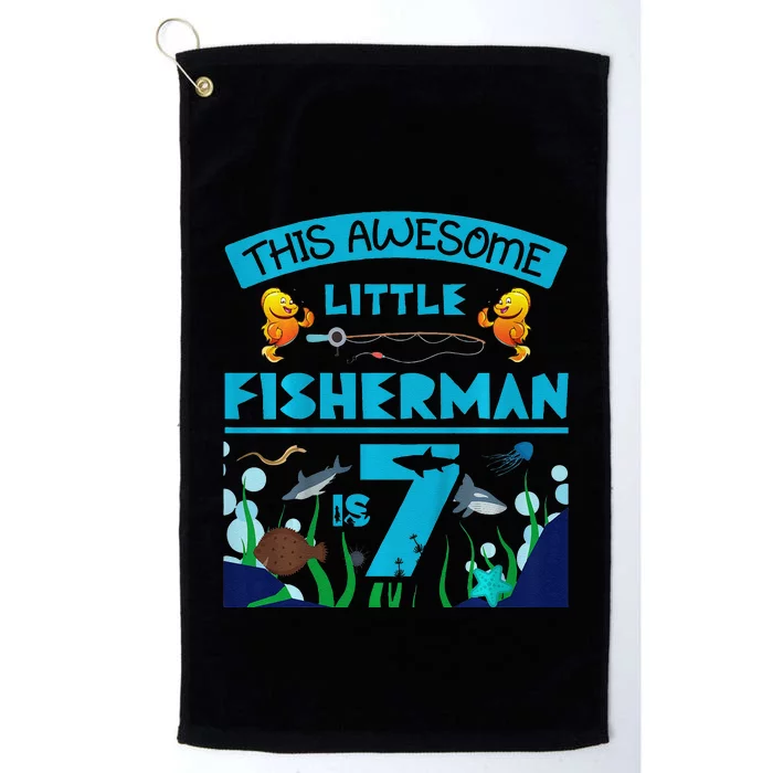 Little Fisherman Is Now 7 Fishing Sea 7th Birthday Party Platinum Collection Golf Towel