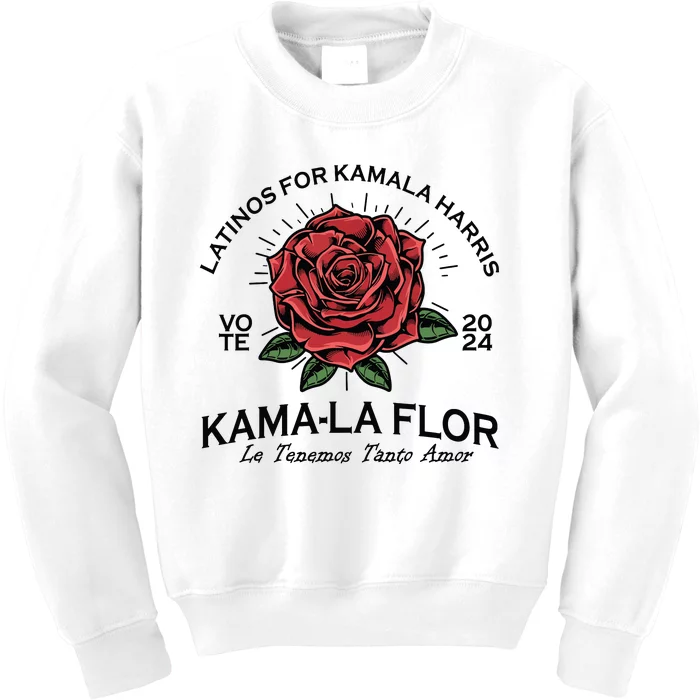 Latinos For Kamala Harris 2024 Vote Kamala Flor Le Temenos Kids Sweatshirt