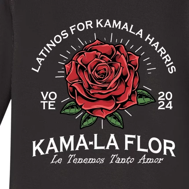 Latinos For Kamala Harris 2024 Vote Kama La Flor Le Temenos Baby Long Sleeve Bodysuit