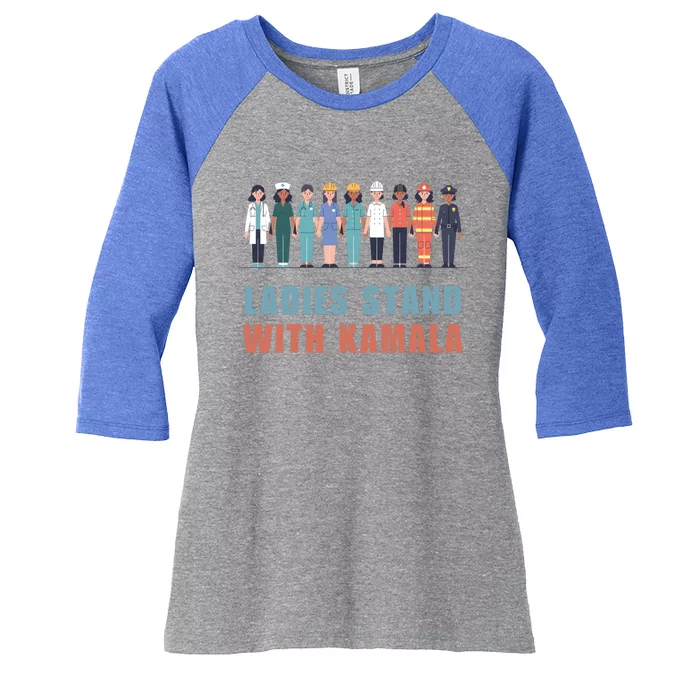 Ladies For Kamala Harris Walz Madam President Cute Gift Women's Tri-Blend 3/4-Sleeve Raglan Shirt