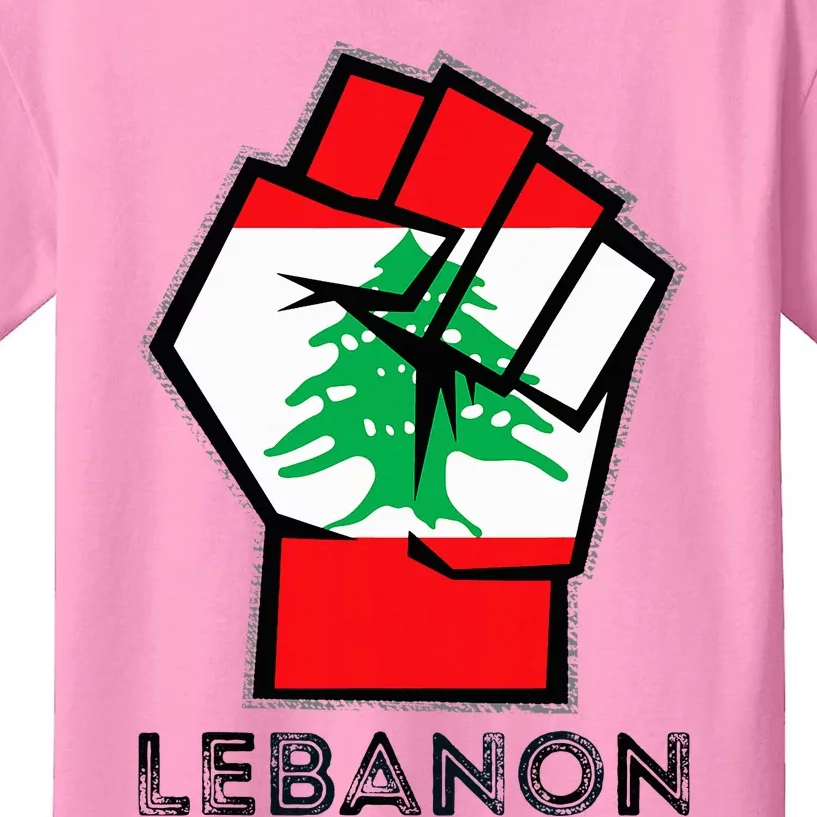 Lebanon Flag Lebanese Flag Fist Lebanese Patriotic Flag Kids T-Shirt