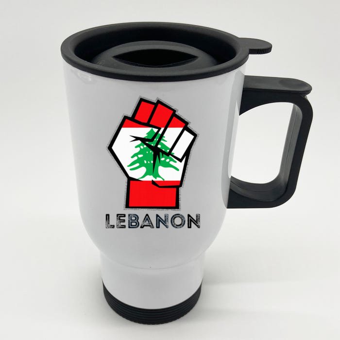 Lebanon Flag Lebanese Flag Fist Lebanese Patriotic Flag Front & Back Stainless Steel Travel Mug