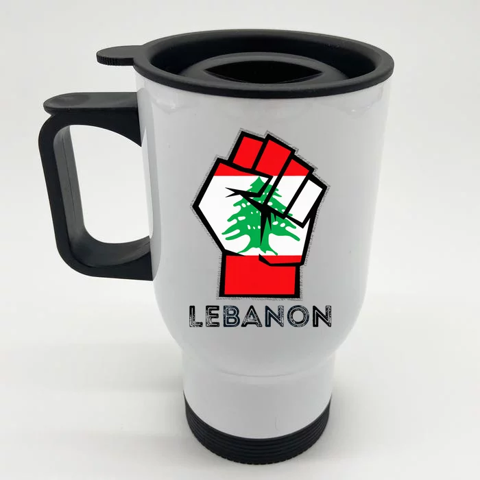 Lebanon Flag Lebanese Flag Fist Lebanese Patriotic Flag Front & Back Stainless Steel Travel Mug