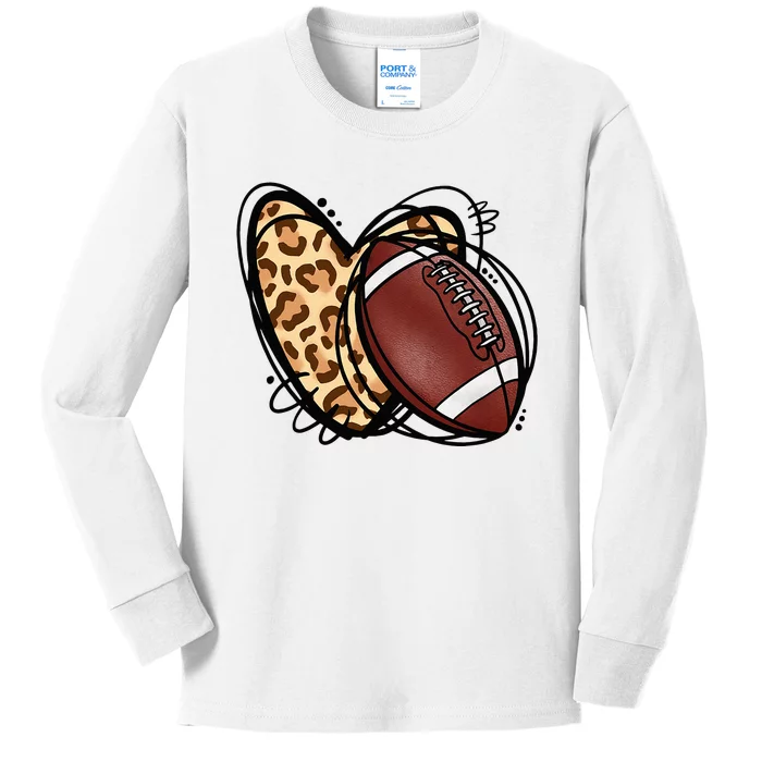 Leopard Football Love Heart Football Lover Football Season Kids Long Sleeve Shirt