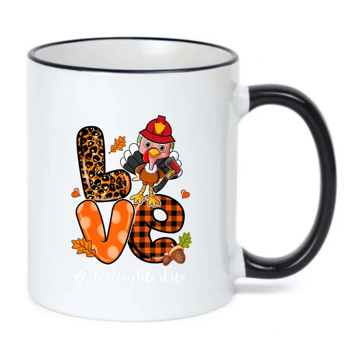 Love Firefighter Leopard Turkey Fall Thanksgiving Black Color Changing Mug