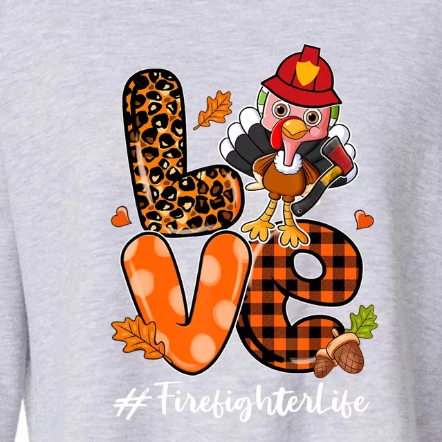 Love Firefighter Leopard Turkey Fall Thanksgiving Cropped Pullover Crew