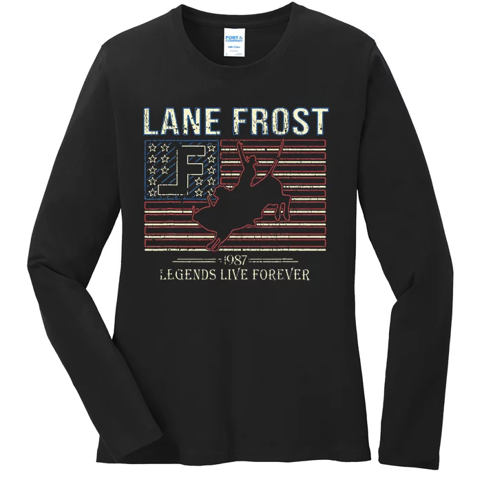 Lane Frost Legends Live Together Rodeo Lover Ladies Long Sleeve Shirt