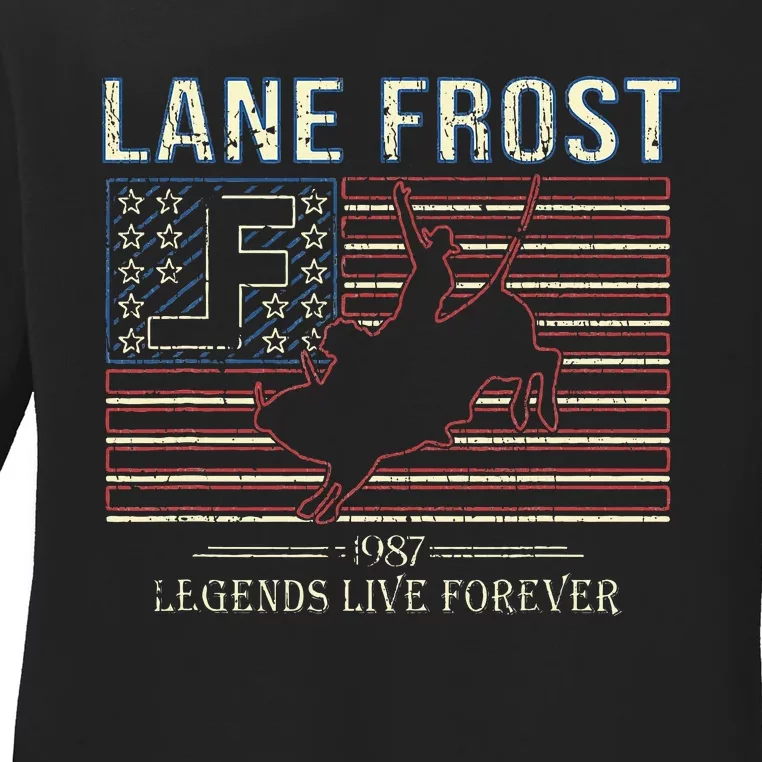 Lane Frost Legends Live Together Rodeo Lover Ladies Long Sleeve Shirt