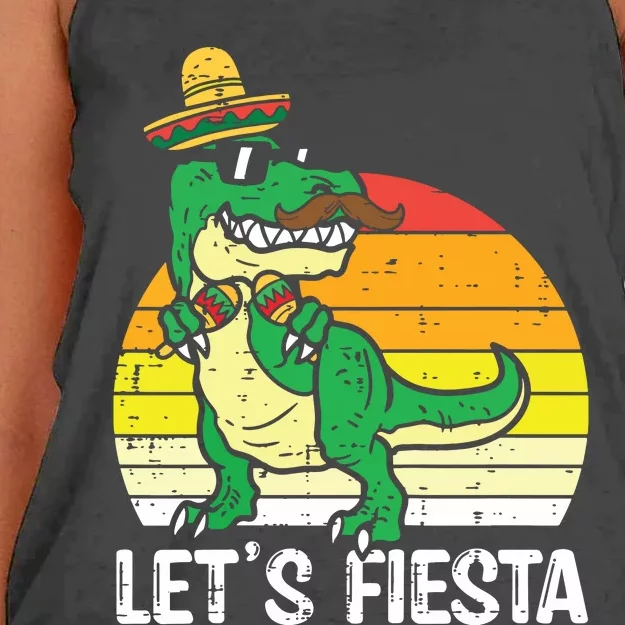 Lets Fiesta Mexican Dino Trex Cinco De Mayo Women's Knotted Racerback Tank