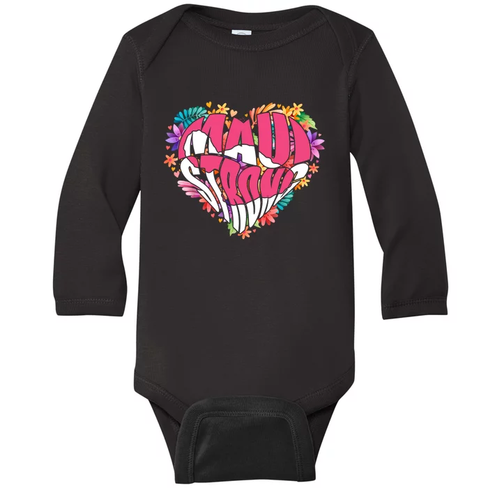 Love For Maui Hawaii Heart Flowers Ocean Beaches Baby Long Sleeve Bodysuit