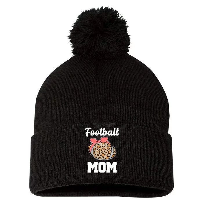 Leopard Football Mom Cute Gift Pom Pom 12in Knit Beanie