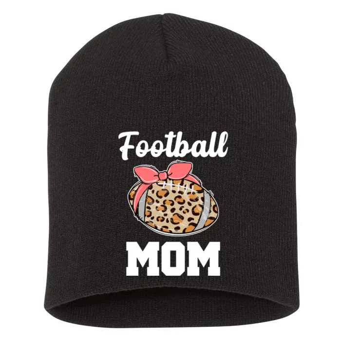 Leopard Football Mom Cute Gift Short Acrylic Beanie