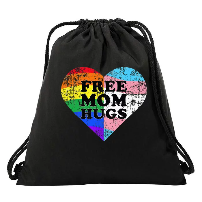 LGBT Free Mom Hugs Daisy Rainbow Heart LGBT Pride Month Drawstring Bag