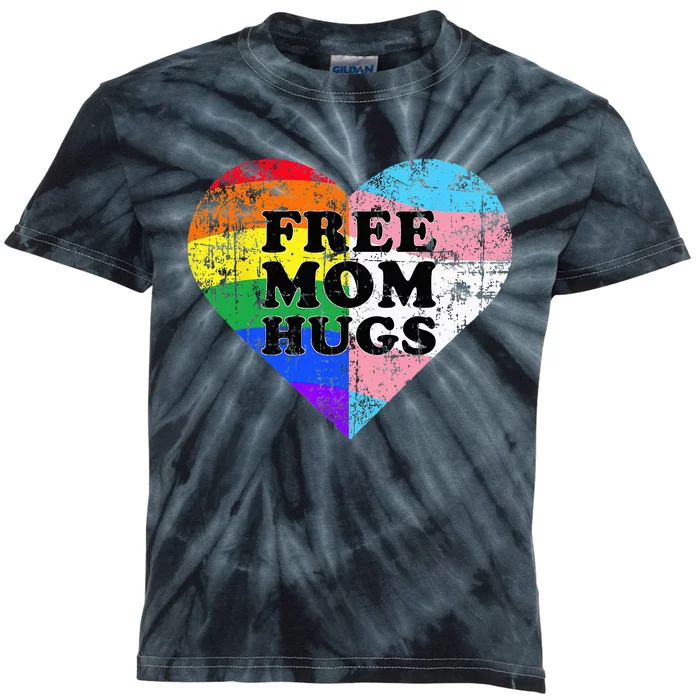 LGBT Free Mom Hugs Daisy Rainbow Heart LGBT Pride Month Kids Tie-Dye T-Shirt