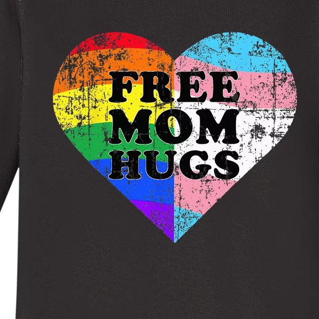 LGBT Free Mom Hugs Daisy Rainbow Heart LGBT Pride Month Baby Long Sleeve Bodysuit