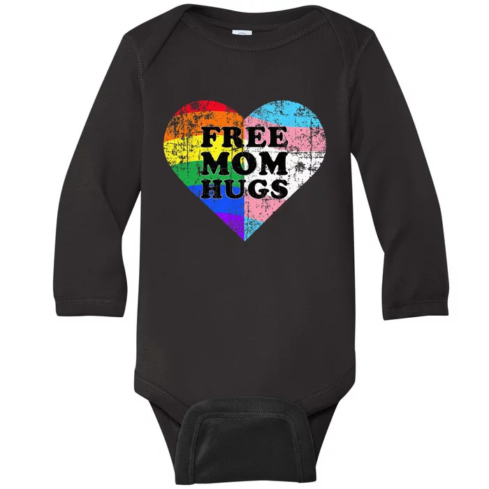 LGBT Free Mom Hugs Daisy Rainbow Heart LGBT Pride Month Baby Long Sleeve Bodysuit