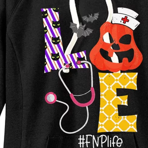 Love Fnp Nurse Life Spooky Nurse Pumpkin Halloween Women's Fleece Hoodie