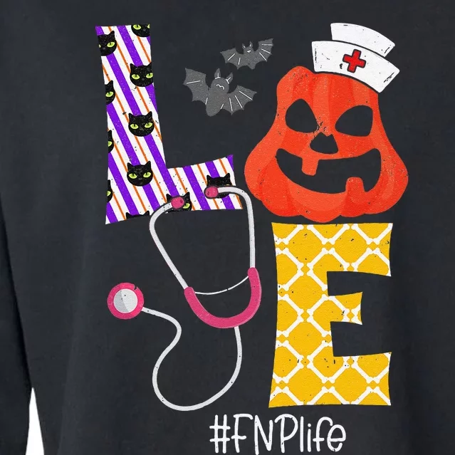 Love Fnp Nurse Life Spooky Nurse Pumpkin Halloween Cropped Pullover Crew