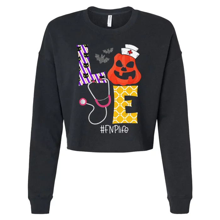 Love Fnp Nurse Life Spooky Nurse Pumpkin Halloween Cropped Pullover Crew