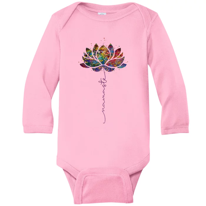 Lotus Flower Namaste Yoga Watercolor Meditation Zen Bohemian Baby Long Sleeve Bodysuit