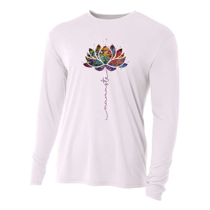 Lotus Flower Namaste Yoga Watercolor Meditation Zen Bohemian Cooling Performance Long Sleeve Crew