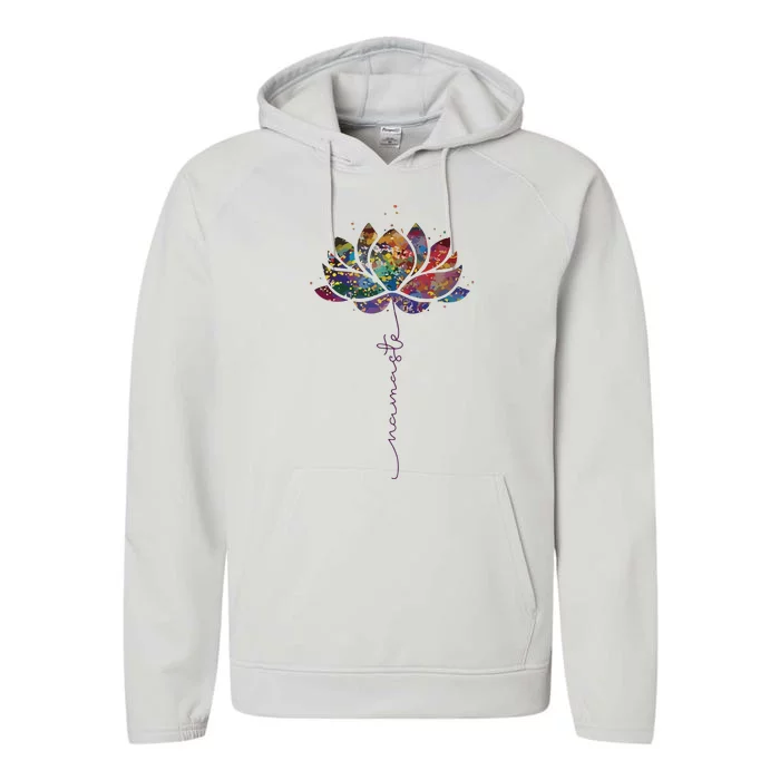 Lotus Flower Namaste Yoga Watercolor Meditation Zen Bohemian Performance Fleece Hoodie