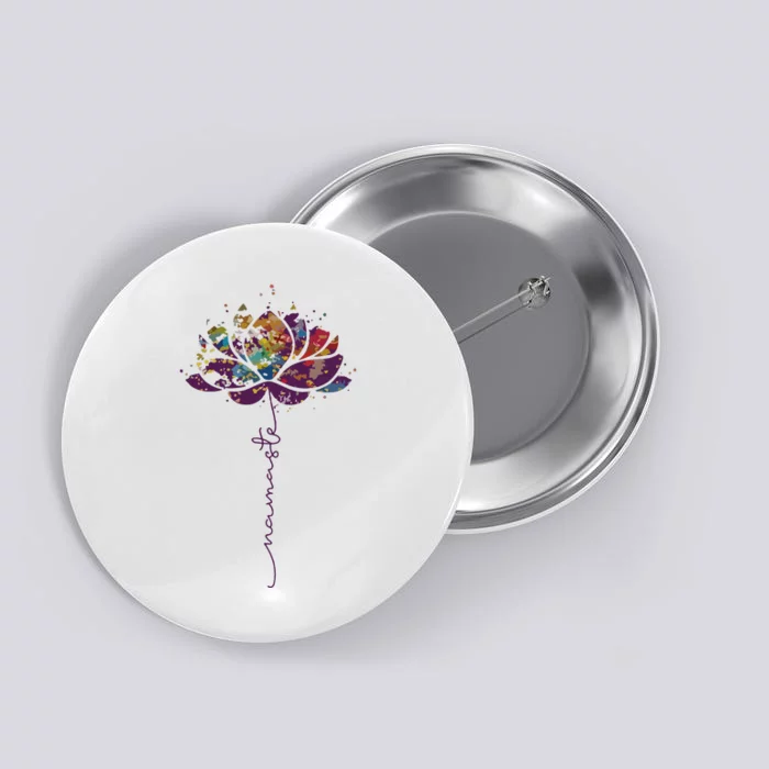 Lotus Flower Namaste Yoga Watercolor Meditation Zen Bohemian Button