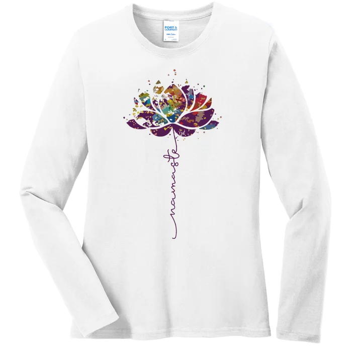 Lotus Flower Namaste Yoga Watercolor Meditation Zen Bohemian Ladies Long Sleeve Shirt