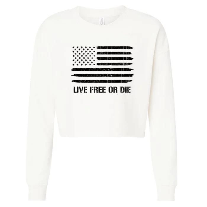 Live Free Or Die 2nd Amendment American Flag Cropped Pullover Crew