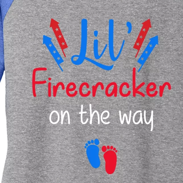 Lil Firecracker On The Way 4th Of July Pregnancy Gift Women's Tri-Blend 3/4-Sleeve Raglan Shirt