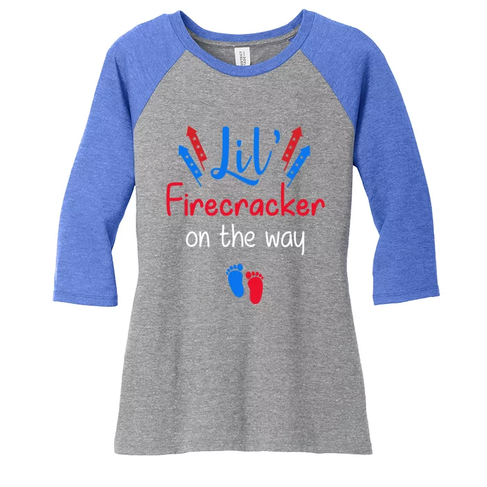 Lil Firecracker On The Way 4th Of July Pregnancy Gift Women's Tri-Blend 3/4-Sleeve Raglan Shirt