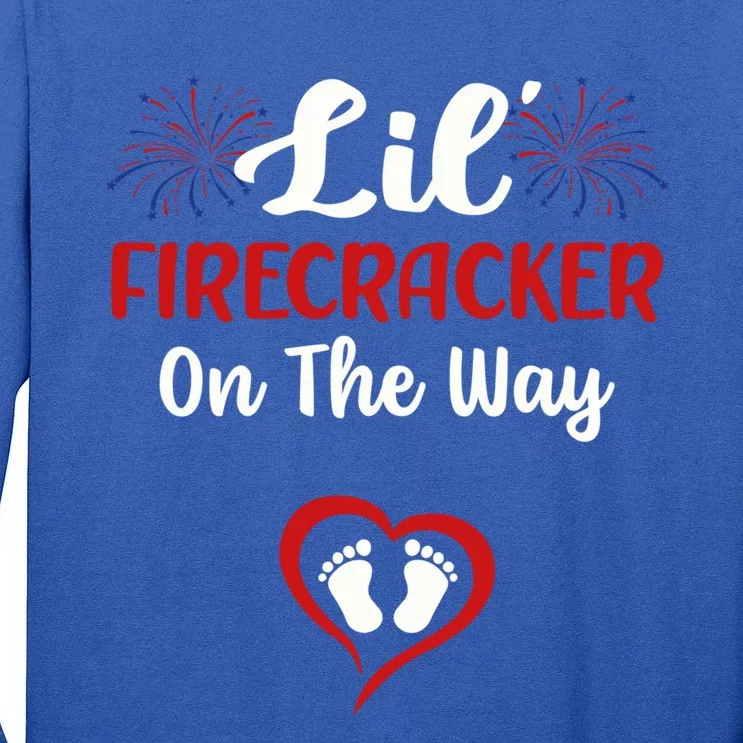 Lil Firecracker On The Way Funny 4th Of July Pregnancy Mom Cute Gift Tall Long Sleeve T-Shirt