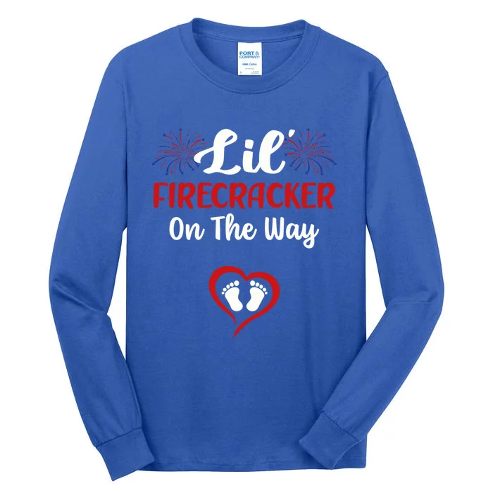 Lil Firecracker On The Way Funny 4th Of July Pregnancy Mom Cute Gift Tall Long Sleeve T-Shirt