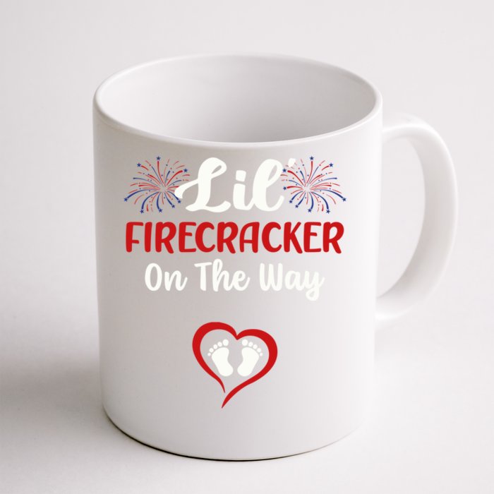 Lil Firecracker On The Way Funny 4th Of July Pregnancy Mom Cute Gift Front & Back Coffee Mug