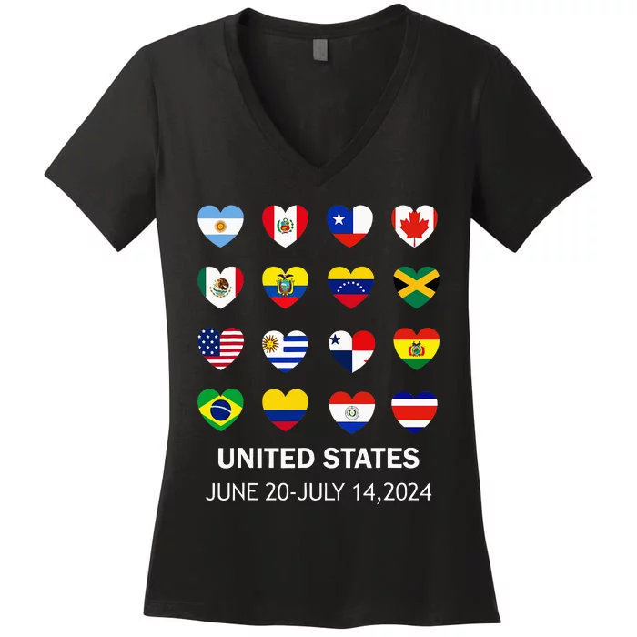 List Flag Of Countries In Copa United States Of America 2024 Women's V-Neck T-Shirt