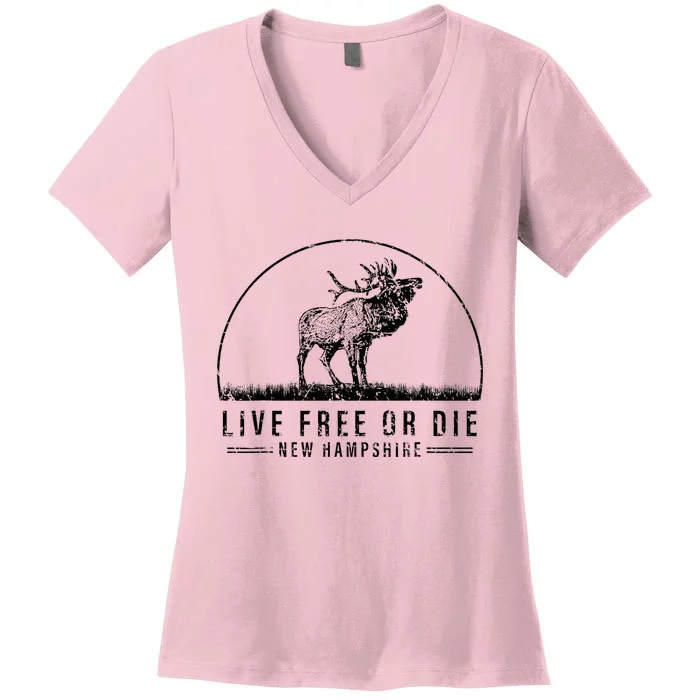 Live Free Or Die New Hampshire Nature Vintage Women's V-Neck T-Shirt