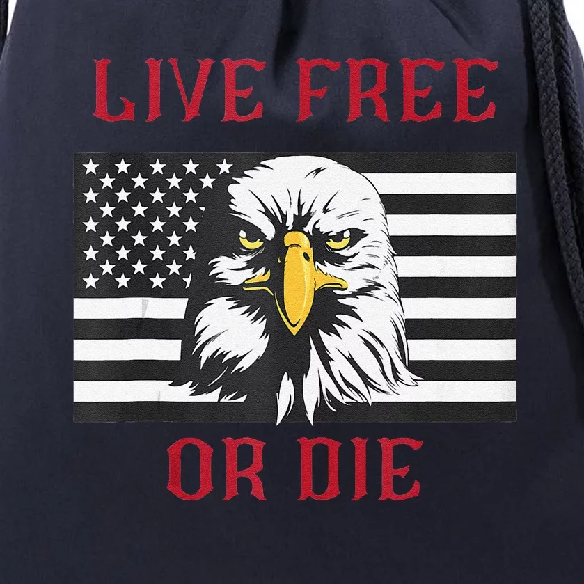 Live Free Or Die Bald Eagle American Flag Drawstring Bag