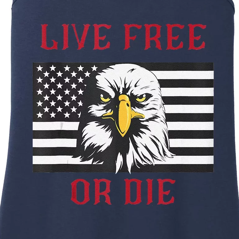 Live Free Or Die Bald Eagle American Flag Ladies Essential Tank