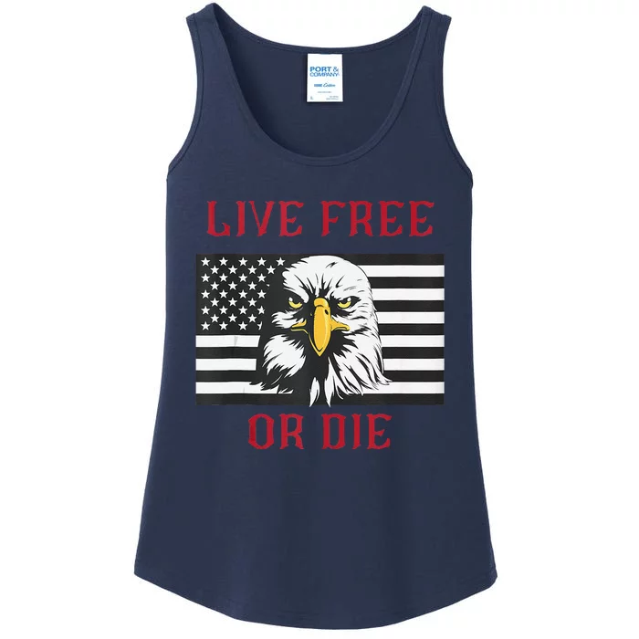 Live Free Or Die Bald Eagle American Flag Ladies Essential Tank