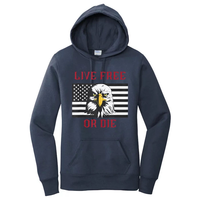 Live Free Or Die Bald Eagle American Flag Women's Pullover Hoodie