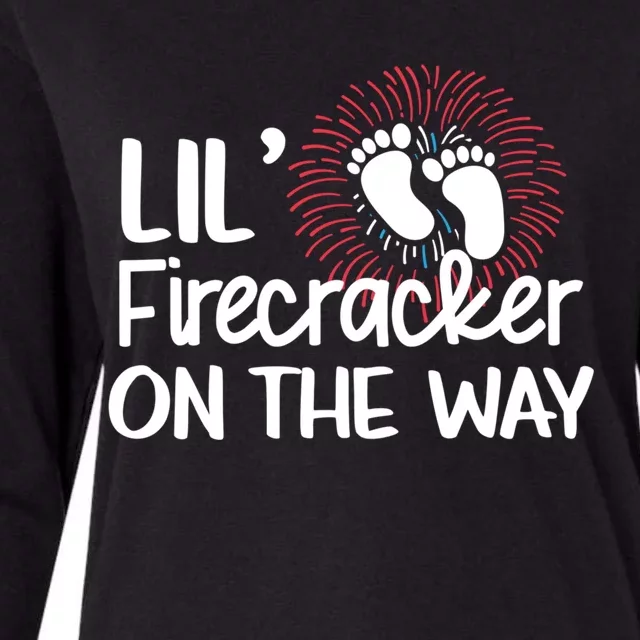 Lil Firecracker On The Way Us Feet Future Patriot Mom Gift Womens Cotton Relaxed Long Sleeve T-Shirt