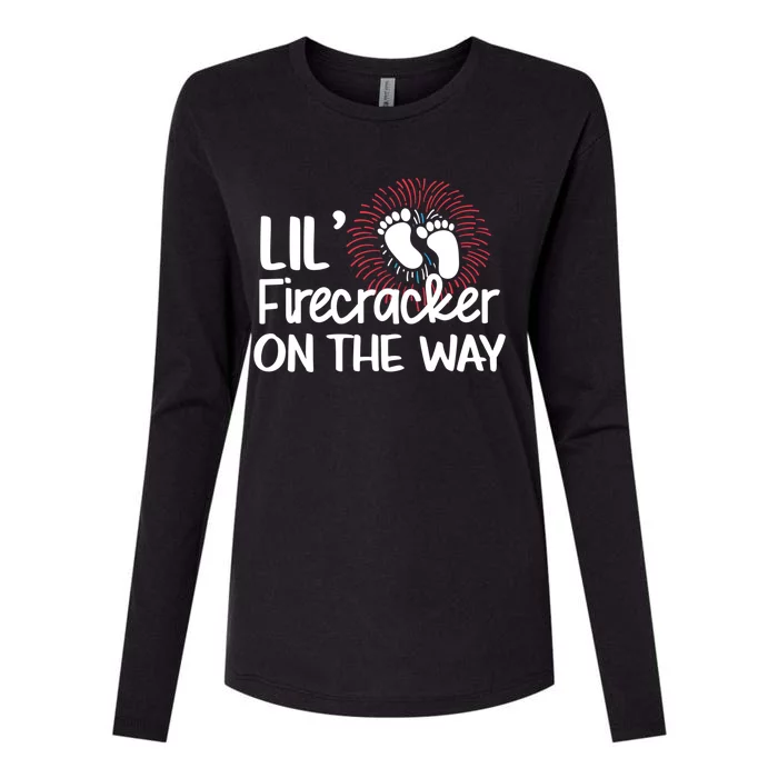 Lil Firecracker On The Way Us Feet Future Patriot Mom Gift Womens Cotton Relaxed Long Sleeve T-Shirt