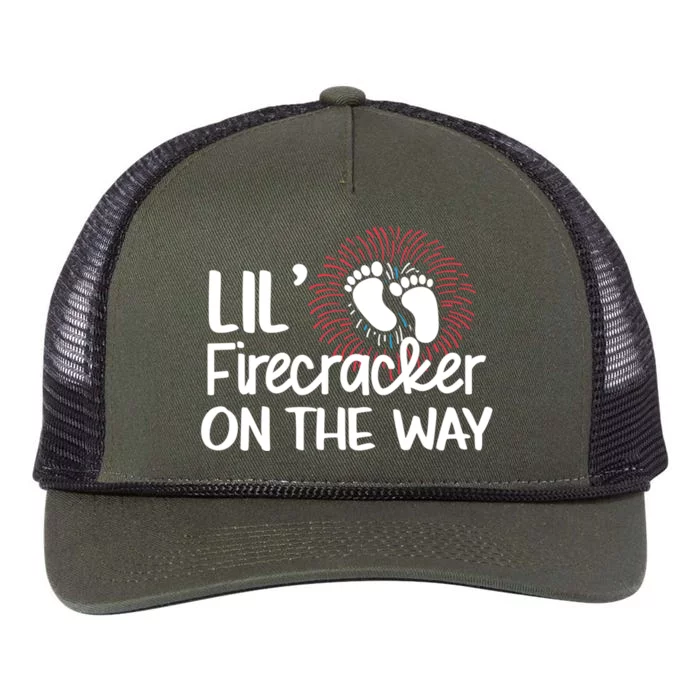 Lil Firecracker On The Way Us Feet Future Patriot Mom Gift Retro Rope Trucker Hat Cap