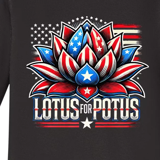 Lotus For Potus Kamala Harris 2024 President Trend Election Baby Long Sleeve Bodysuit