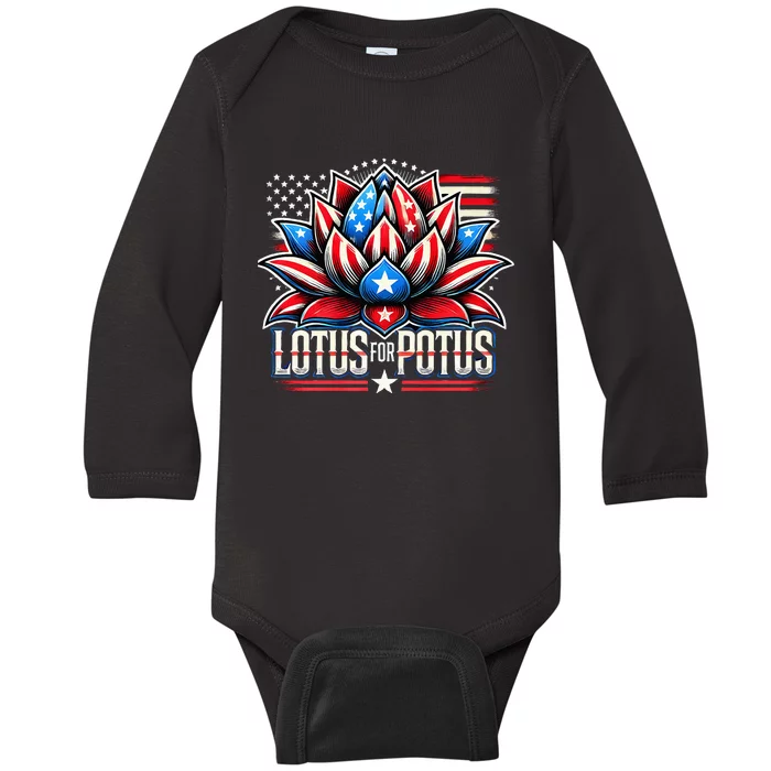 Lotus For Potus Kamala Harris 2024 President Trend Election Baby Long Sleeve Bodysuit