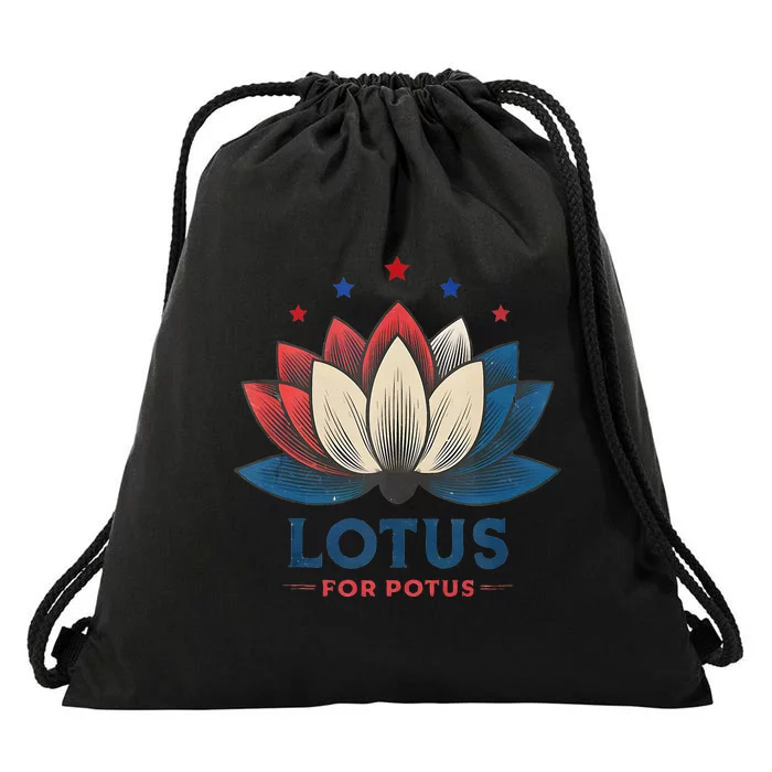 Lotus For Potus Kamala Harris 2024 Trend President Election Drawstring Bag