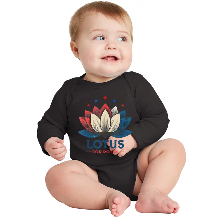 Lotus For Potus Kamala Harris 2024 Trend President Election Baby Long Sleeve Bodysuit