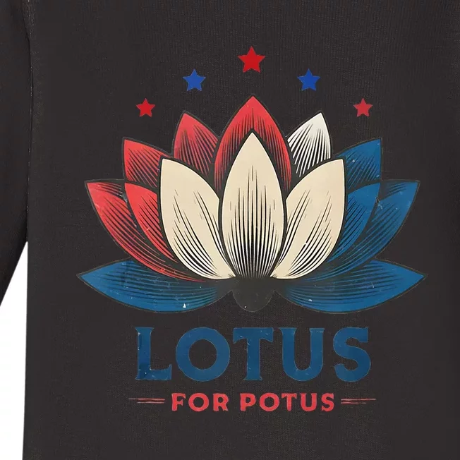 Lotus For Potus Kamala Harris 2024 Trend President Election Baby Long Sleeve Bodysuit