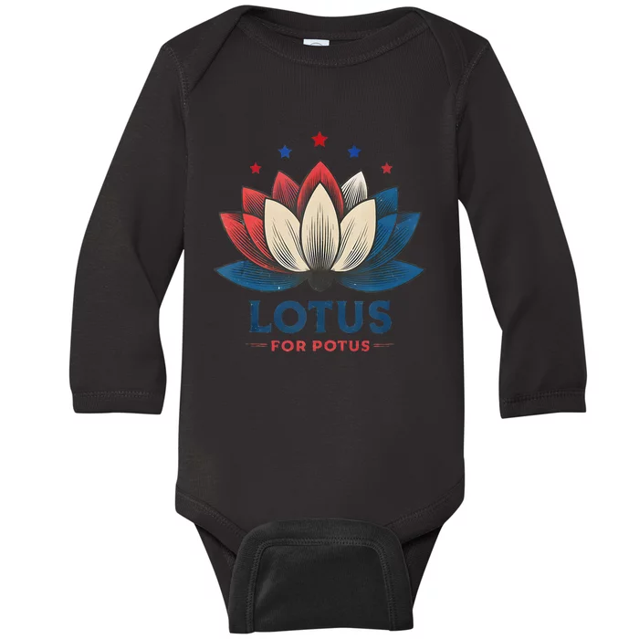 Lotus For Potus Kamala Harris 2024 Trend President Election Baby Long Sleeve Bodysuit