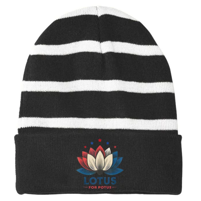 Lotus For Potus Kamala Harris 2024 Trend President Election Striped Beanie with Solid Band